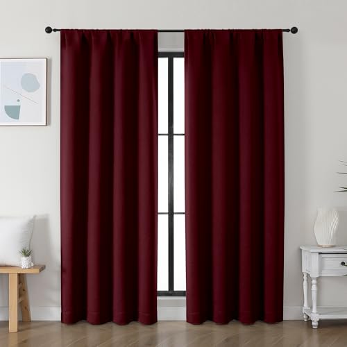 Ava Burgundy Blackout Curtains for Bedroom 72 Inch Length 2 Panels Set (Burgundy / 40"W x 72"L (Pack of 2))