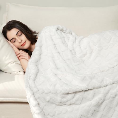 Fleece Throw Blanket for Bed Couch 90"x108" White (White / King(108×90in))
