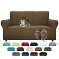 Super Stretch Couch Cover Love Seat Sofa Covers for Living Room Dogs Pet Friendly Furniture Protector Spandex Loveseat Slipcovers with Anti Slip Foam Sticks (Brown / Medium (57"-70"))