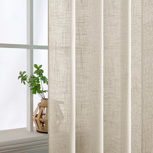 Cream Linen Curtains 52x108 Inches Long for Bedroom and Living Room (52"W x 108"L (Pack of 2) / Cream)