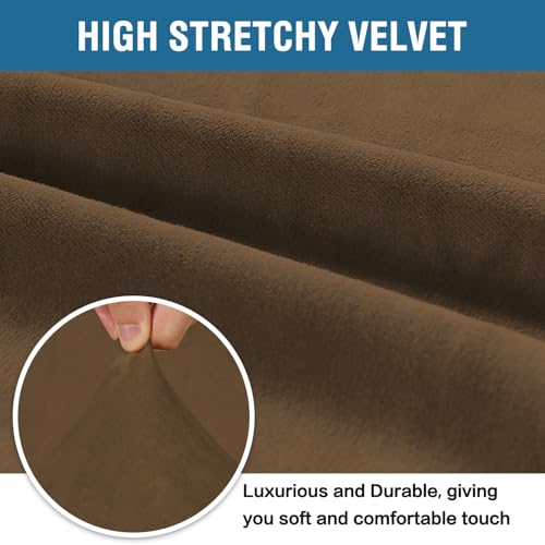 Stretch Velvet Sofa Covers for 3 Cushion Couch Covers Furniture Protector Soft with Non Slip Elastic Bottom (Bronze Brown / Sofa)