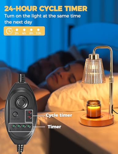 Modern Candle Warmer Lamp with 24h Cycle Timer (Dark wood)