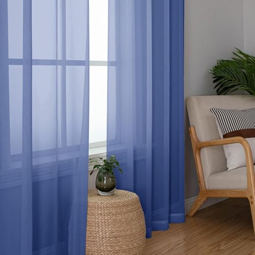 Royal Blue Sheer Curtains 84 Inches Long 2 Panels Set (40"W x 84"L (Pack of 2) / Royal Blue)