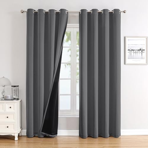 100% Blackout Curtains for Bedroom 84 Inches Long 2 Panels Set (52"W x 84"L (Pack of 2) / Grey)