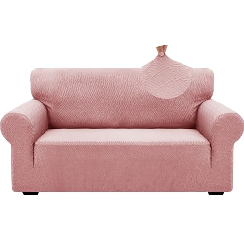 1 Piece Jacquard Couch Covers for 2 Cushion Couch High Stretch Loveseat Slipcover for Pets Dogs Anti Slip Love Seat Sofa Slipcover Furniture Protector (Medium (55"-69") / New Pattern Rose)