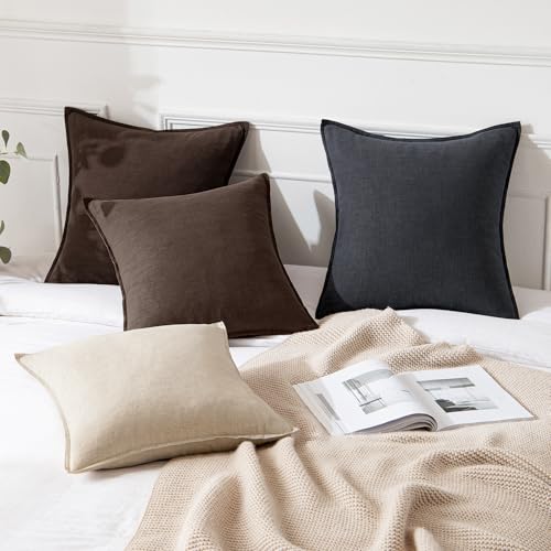 Decorative Linen Pillow Covers 20x20 Inch Reddish Brown (Reddish Brown / 20" x 20" (Pack of 2))