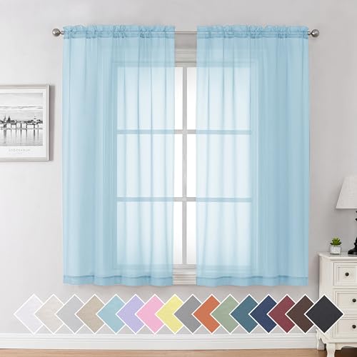 2 Pack Basic Sky Blue Sheer Curtain Drapes 63 Inch Length 2 Panels for Living Room (40"W x 63"L (Pack of 2) / Sky Blue)