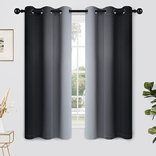 Ombre Curtains Black and Greyish White for Living Room (42"W x 63"L (Pack of 2) / Black)
