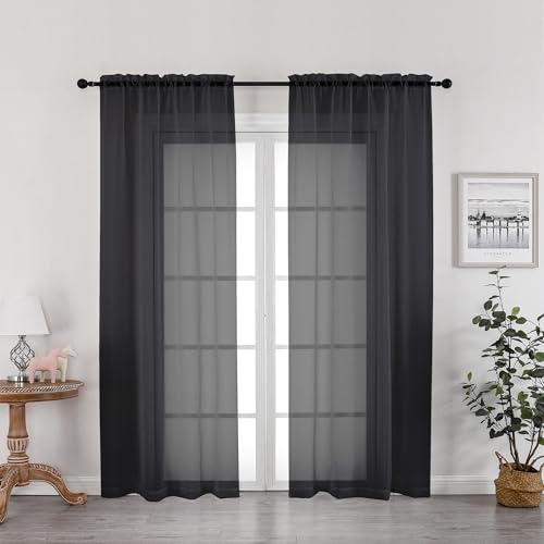 Black Sheer Curtains (Black / 42"W x 78"L (Pack of 2))