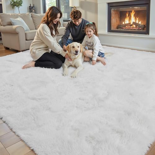 5x8 White Shag Area Rug for Living Room (White / 5' x 8' (Rectangular))