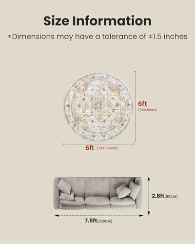 Amada Round 6x6 Washable Area Rug for Living Room (6' (Round) / Beige)