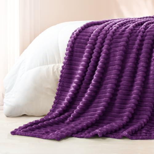 Striped Twin Size Fleece Blanket for Bed (Purple / Twin ( 60x80 IN ))