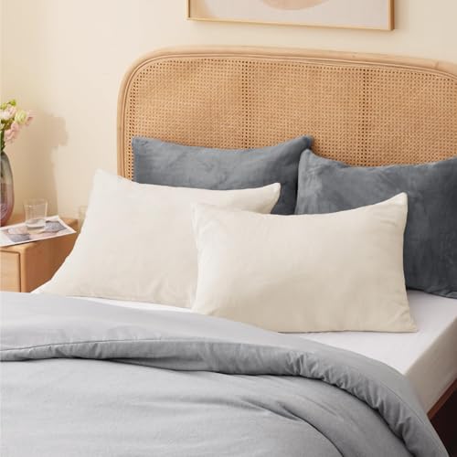 Flannel King Size Pillow Cases Set of 2 (Off White / 36" x 20" (Pack of 2))