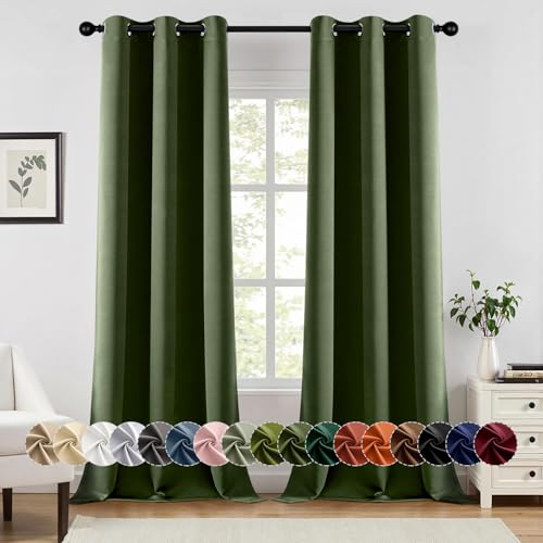 Blackout Curtains for Bedroom 2 Panels 40 x 90 Inch Long Olive Green (Olive Green / 40"W x 90"L (Pack of 2))