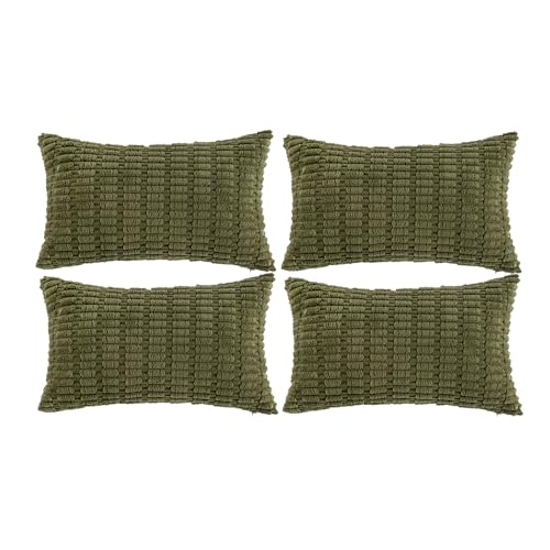 4 Packs Decorative Throw Pillow Covers for Living Room Couch Bed (24" x 12" (Pack of 4) / Moss Green)