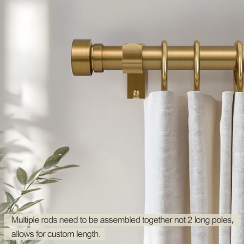 Warm Gold Curtain Rods for Windows 72 to 144 Adjustable Length Heavy Duty 1" Diameter Brass Bronze Long Window Curtain Rod with Solid Metal Finials for Outdoor Farmhouse Bedroom Living Room (Warm Gold / 16"-150"|1 Pack)