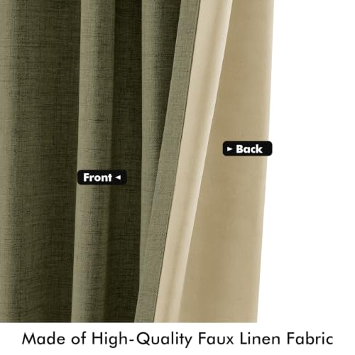 100% Blackout Linen Curtains 42 x 84 Inch Light Olive Green 2 Panels (Light Olive Green / 42"W x 84"L (Pack of 2))