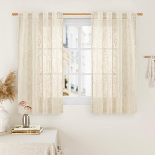 54 Inch Semi Sheer Window Linen Curtains (Beige / 34"W x 54"L (Pack of 2))