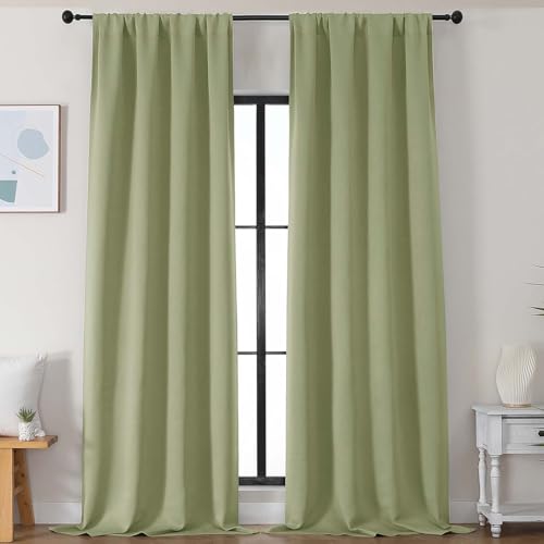 Sage Green Blackout Curtains for Bedroom 102 Inches Long 2 Panels (Sage Green / 50"W x 102"L (Pack of 2))