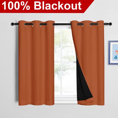 Burnt Orange 100% Blackout Curtains 45 inches Long (Burnt Orange / 42"W x 45"L (Pack of 2))