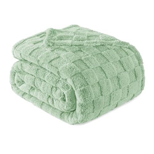 3D Checkered Fleece King Blanket for Bed (Sage Green / King (104"x90"))