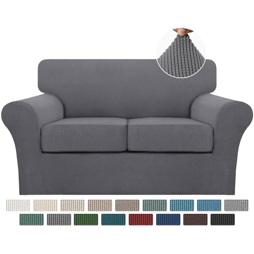 3 Piece Sofa Covers for 2 Cushion Couch Sofa Slipcover Soft Couch Cover for Dogs (Loveseat (2 Cushion) / Charcoal Gray)
