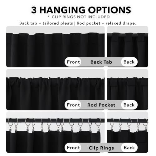 Short Blackout Curtains for Small Windows Thermal Insulated Rod Pocket and Back Tab Curtains 42Wx45L Inch Black 2 Panels (Black / 42"W x 45"L (Pack of 2))