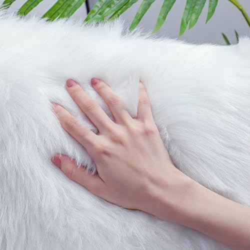 Faux Fur Rug Sheepskin Shag Fluffy Fuzzy White 2x3 ft Small Rugs for Bedroom Bedside Bed Floor Living Room Plush High (2' x 3' (Sheepskin) / White)