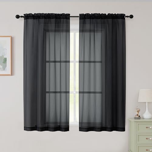 Sheer Black Curtains for Bedroom Living Room 54 Inch Length 2 Panels Set (Black / 42"W x 54"L (Pack of 2))