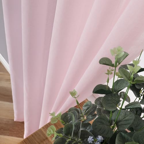 Sheer Curtains Bedroom Linen Textured Curtain Sheers Light Filtering Voile Rod Pocket Curtains for Living Room (38"W x 84"L (Pack of 2) / Pink)