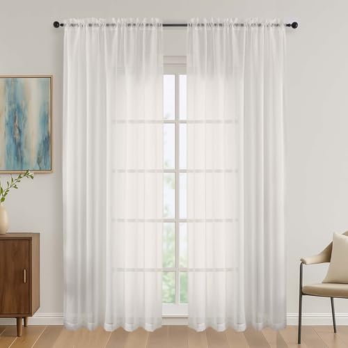Ivory Sheer Curtains 84 Inches Long 2 Panels Set (Ivory / 59"W x 84"L (Pack of 2))