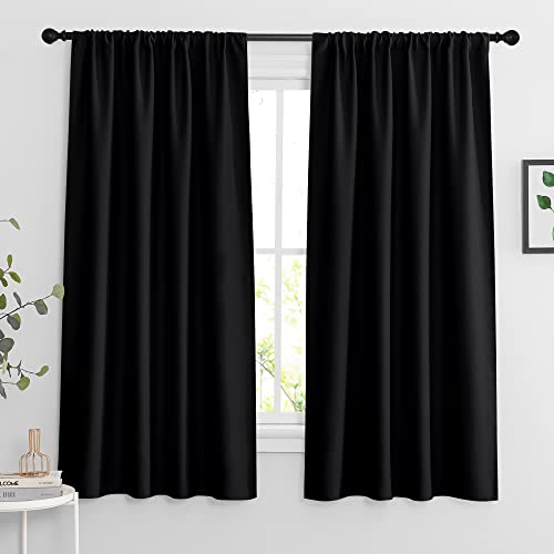 Extra Wide Blackout Curtains for Bedroom Living Room 63 inch Long (Black / 70"W x 63"L (Pack of 2))