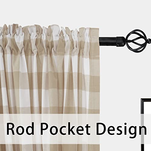 Beige White Buffalo Check Window Curtains 92 inches Long Living Room Cotton Curtain Panels Bedroom Drapes Plaid Gingham Farmhouse Decor Curtains Rod Pocket Kitchen Basement 2 Panels 52"x92" (52"W x 92"L (Pack of 2) / Beige+white)