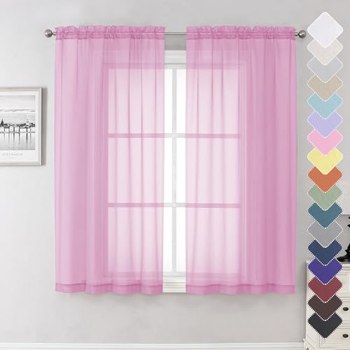Light Pink Sheer Curtains 63 Inch Length 2 Panels Set (Light Pink / 42"W x 63"L (Pack of 2))