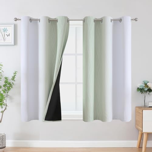 Sage Green and Greyish White Ombre Blackout Curtains for Bedroom 54 Inch (Sage and Greyish White / 42"W x 54"L (Pack of 2))