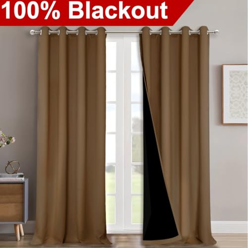 100% Blackout Curtains for Windows (Gold Brown / 52"W x 102"L (Pack of 2))