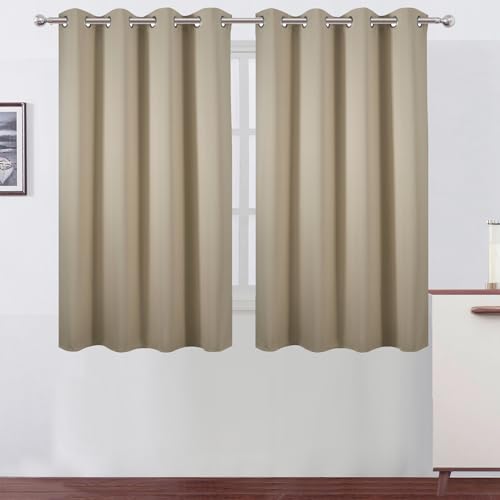 Blackout Curtains 66 x 54 Inch Long Beige Curtains Set of 2 Panels Room Darkening Curtains for Bedroom and Living Room (Beige / 66"W x 54"L (Pack of 2))