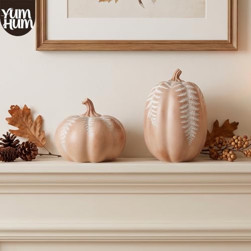 2Pcs Resin Pumpkin Figurines (Fern Leaf Pumpkin)
