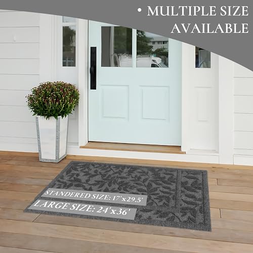 Grey Leaves Outdoor Indoor Entrance Doormats (Leaves-grey / 1'5" x 2'6" (Rectangular))