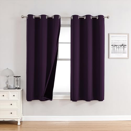100% Blackout Curtains for Bedroom 63 Inches Long 2 Panels Set (42"W x 63"L (Pack of 2) / Royal Purple)
