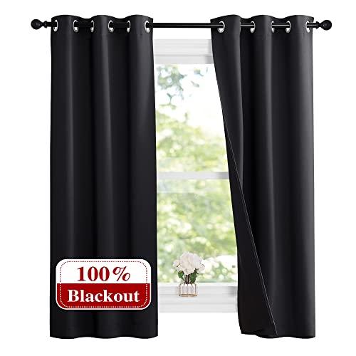 Black Blackout Curtains for Kids Room 37" Wide x 60" Long 2 Panels (Black / 37"W x 60"L (Pack of 2))