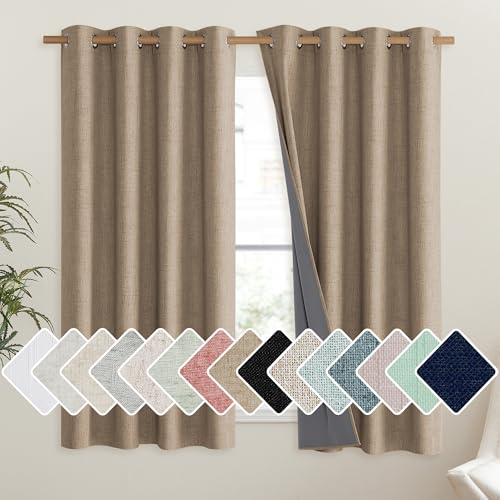 Burlap Blackout Curtains for Dining Room 52" w x 63" L 2 Panels (52"W x 63"L (Pack of 2) / Burlap)
