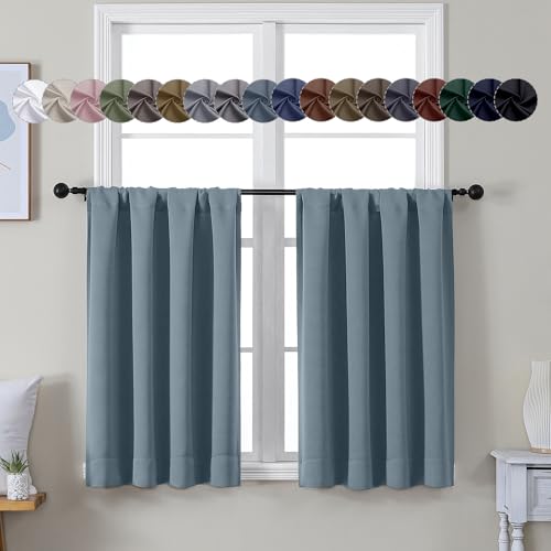Stone Blue 36 Inch Long Tier Curtains 2 Panels for Small Window (Stone Blue / 40"W x 36"L (Pack of 2))
