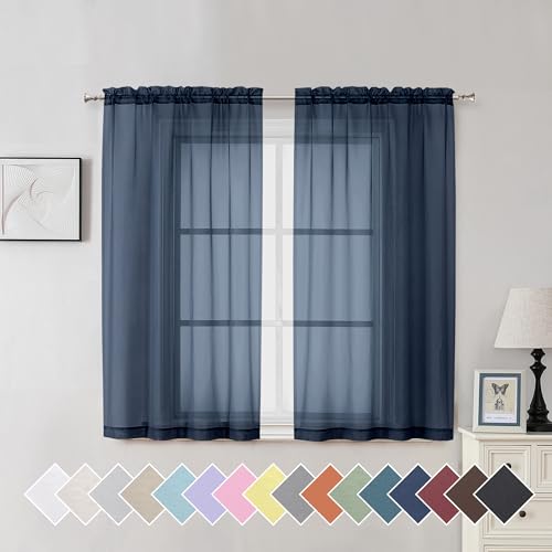 Navy Blue Sheer Window Curtain Panels 54 Inch (40"W x 54"L (Pack of 2) / Navy Blue)