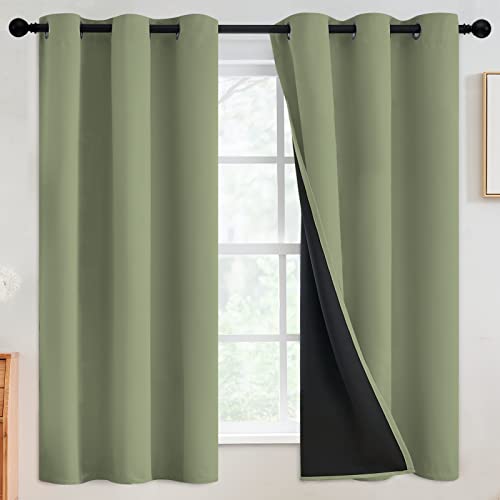 Sage 100% Blackout Curtains Room Darkening Living Room 63 Inch (Sage / 42"W x 63"L (Pack of 2))