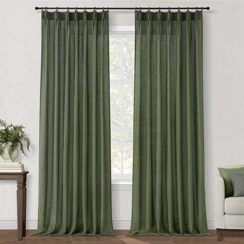 90 Inches Long Linen Curtains for Living Room 2 Panels Set (Olive Green / 40"W x 90"L (Pack of 2))