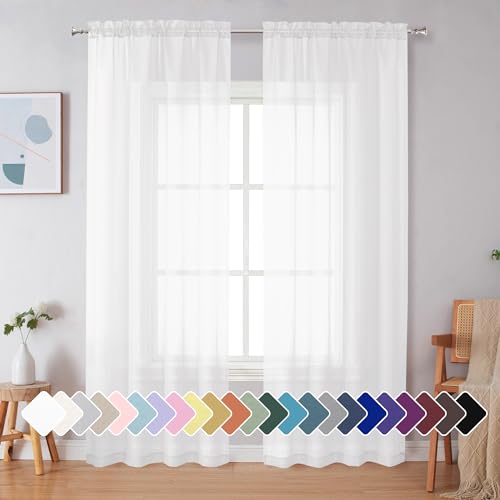 White Sheer Curtains 90 Inches Long (White / 42"W x 90"L (Pack of 2))