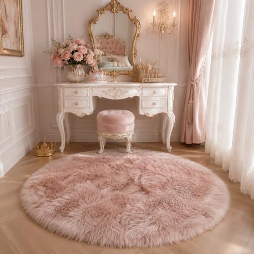 Faux Sheepskin Rug (Pink / 4' x 4' (Round))