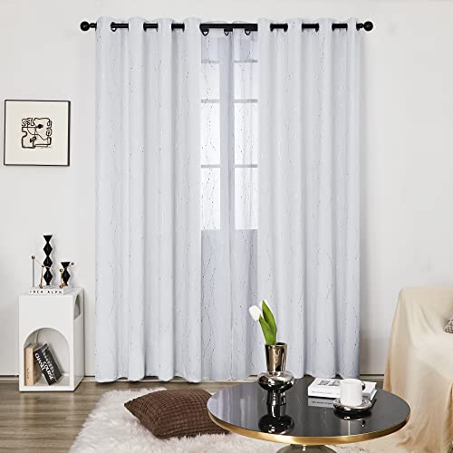 Living Room Curtains 84 Inches Long (Greyish White/Wave Dots / 52"W x 84"L (Pack of 2))