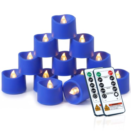 24 Pack Navy Blue Remote Flameless Tea Light Candles (Warm White Glow, Navy Blue Body)